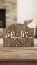 Weathered oak welcome sign