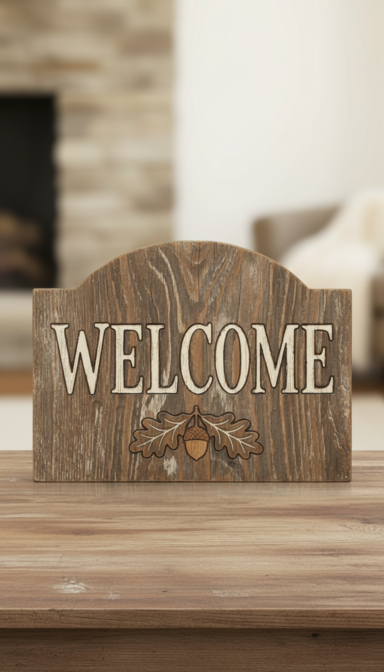 Weathered oak welcome sign