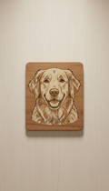 Custom pet portrait wooden sign with playful background