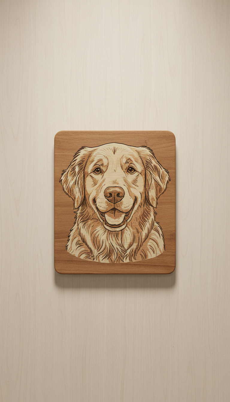 Custom pet portrait wooden sign with playful background
