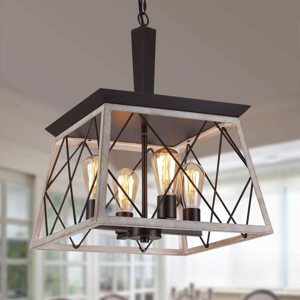 4 Light Farmhouse Vintage Chandelier White Oak Finish
