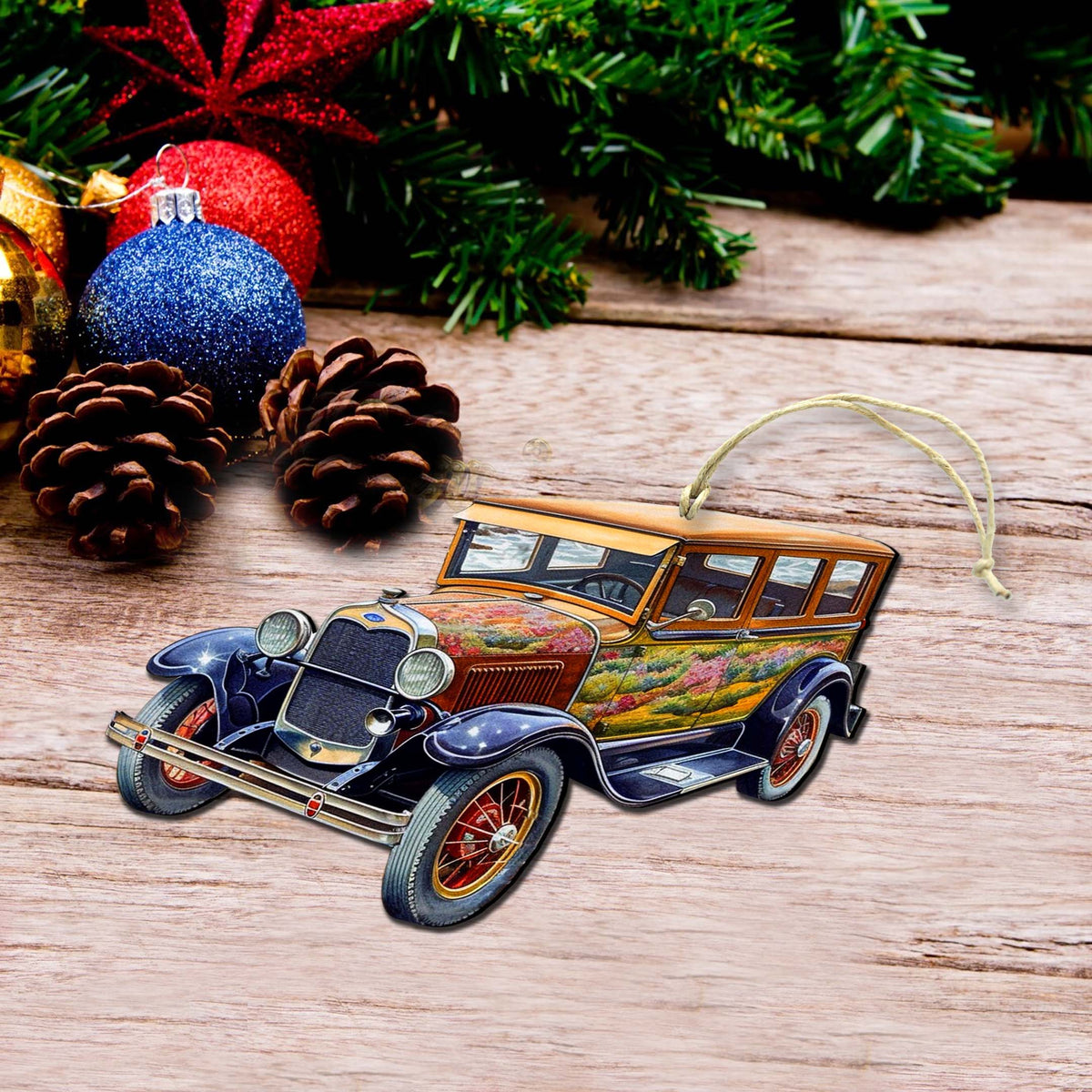 Nautical Christmas Decor - Vintage Car Wooden Ornaments by G.Debrekht Coastal Holiday Decor - 8688194