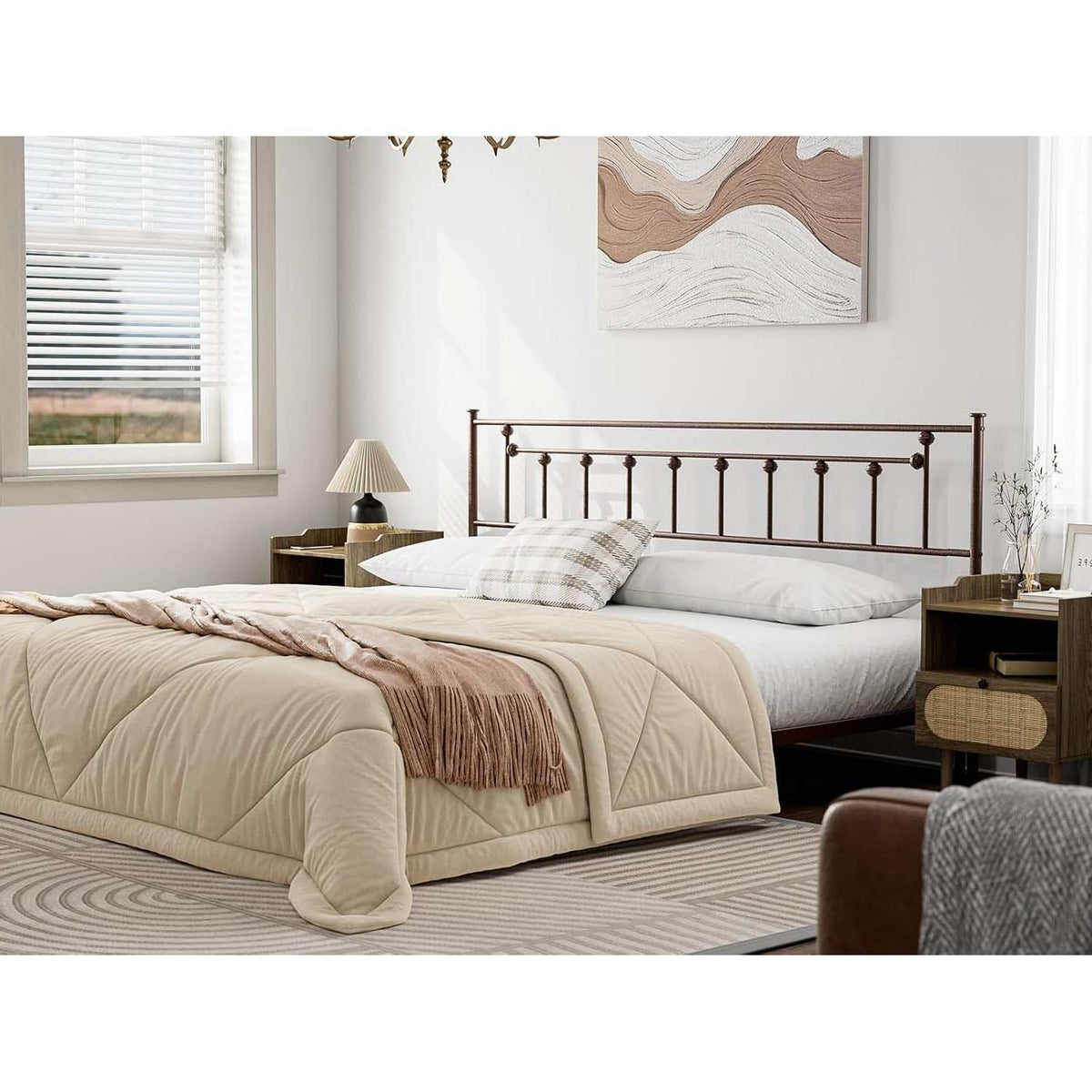 King Size Victorian Farmhouse Metal Headboard in Vintage Brown Finish