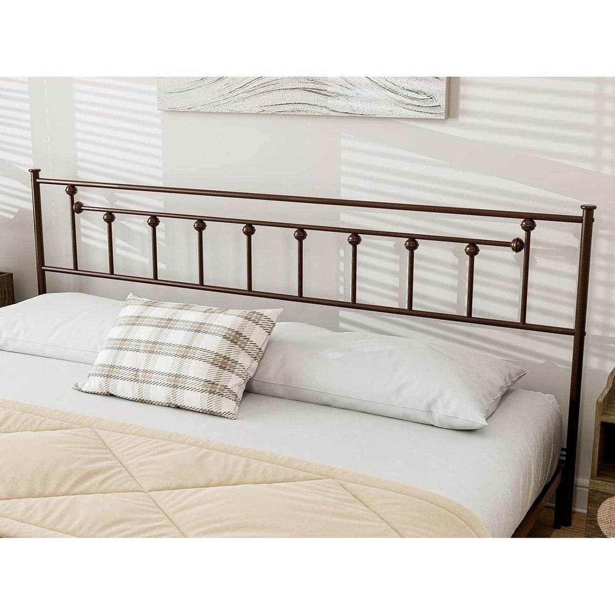 King Size Victorian Farmhouse Metal Headboard in Vintage Brown Finish