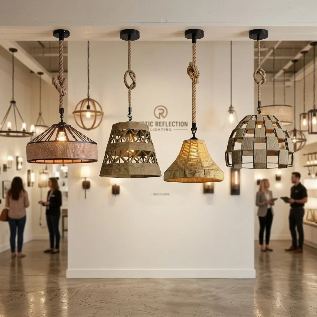 NATURVALL Hemp Rope Vintage Farmhouse Overhead Pendant Light ~1132