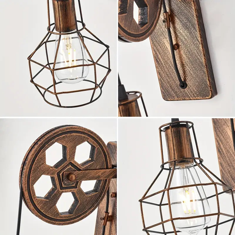 NNETM Vintage Industrial Wall Sconce - Rustic Farmhouse Bedside Lamp (Bronze)